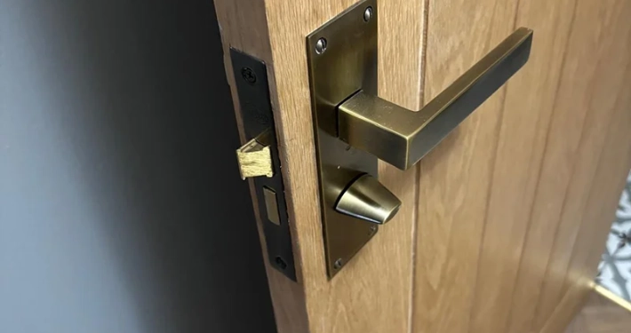 Bathroom Lock installation in antique gold finish