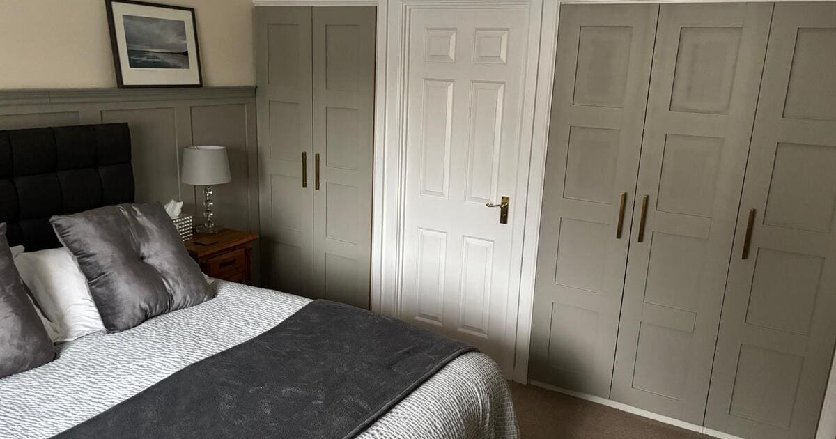 Hand made panel doors with wall panelling with a coat of Dulux Hand made panel doors with wall panelling with a coat of Dulux